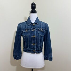 American Eagle Distressed Cropped Denim Jacket Blue Women’s Small